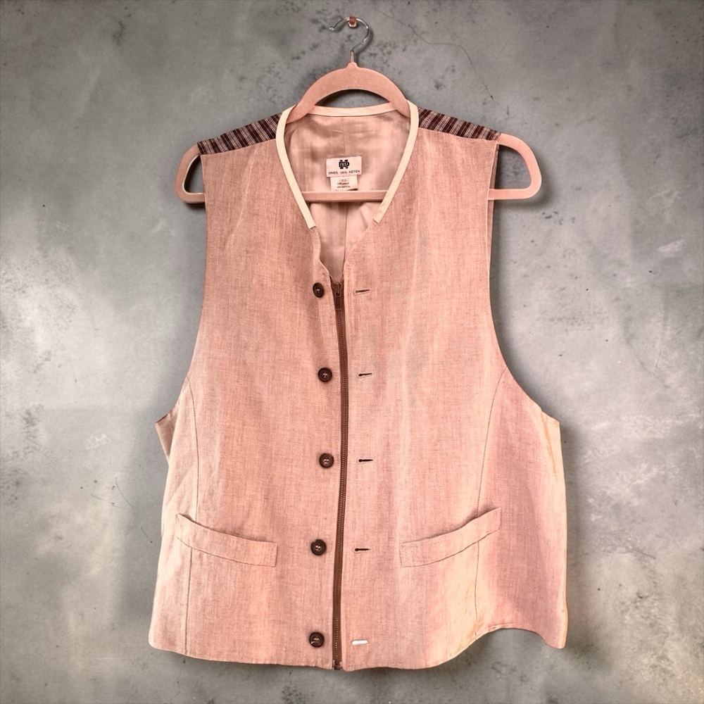 Vintage Dries Van Noten Heather Gray Zip up Vest with Striped Accents Large